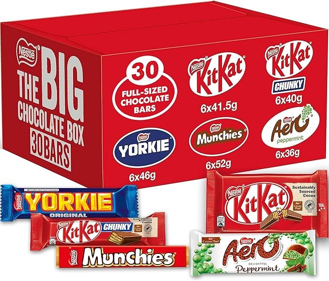 81OPQ-2-9QL._AC_SX679_ Nestlé The Big Chocolate Box, 30 x Chocolate Bars – KitKat, KitKat Chunky, Yorkie, Aero, Munchies – Sharing Gift, 1.3kg - Image 1